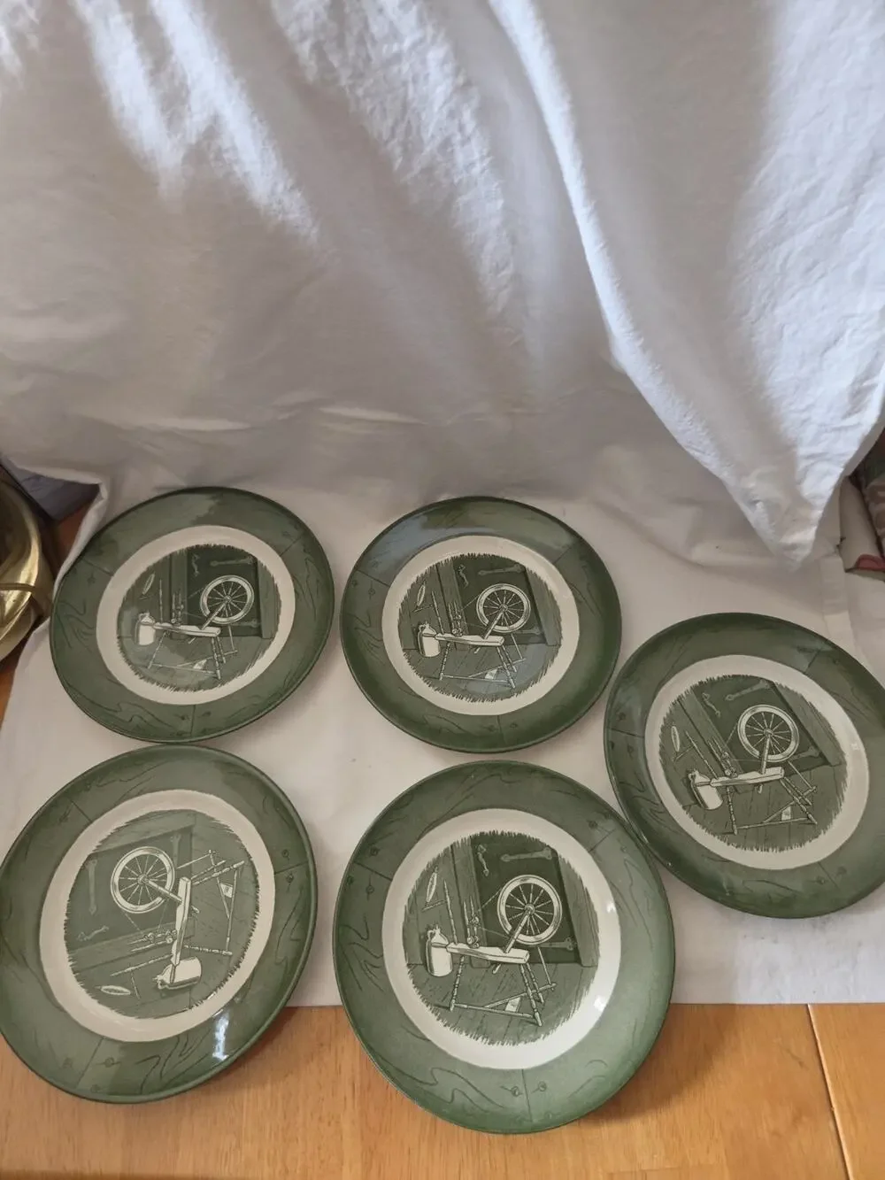 1950s Vintage Colonial Homestead Green by Royal Bread/Butter Dish Set Of 5